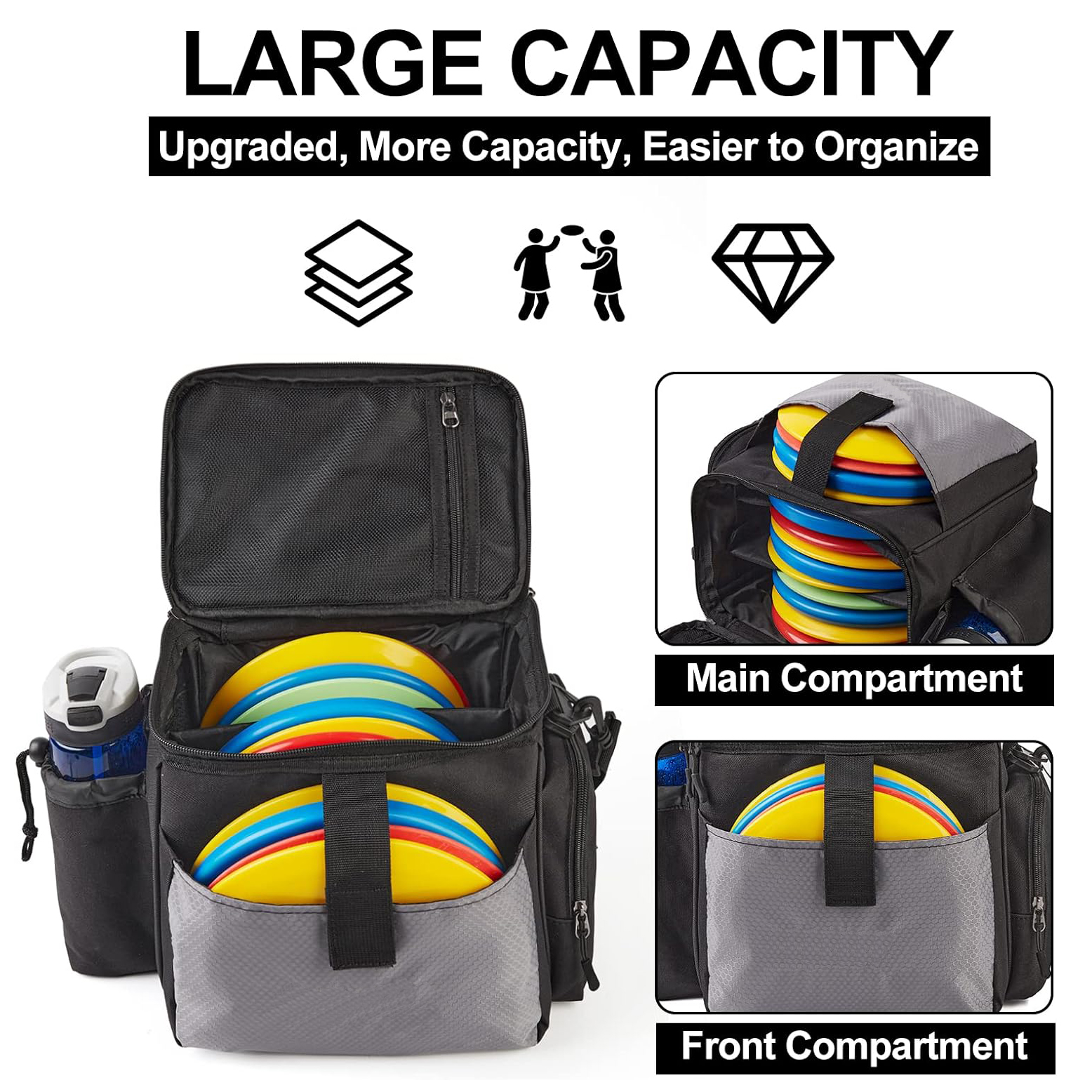  Disc Golf Bag, Disc Golf Starter Bag with Removable Padded Dividers, Lightweight and Water-resistant Fits Up to 13+ Discs, Great for Disc Golf Sports Beginners