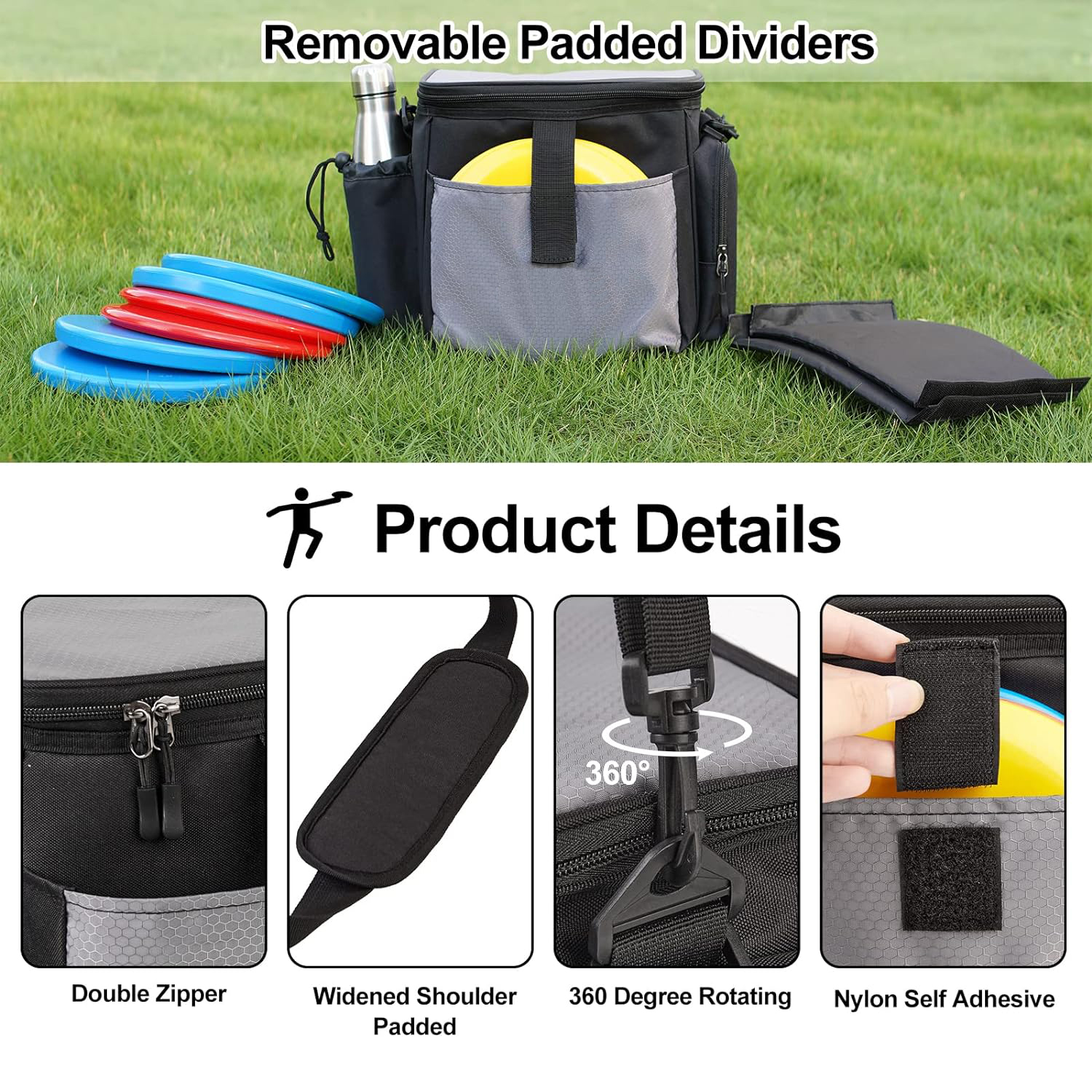  Disc Golf Bag, Disc Golf Starter Bag with Removable Padded Dividers, Lightweight and Water-resistant Fits Up to 13+ Discs, Great for Disc Golf Sports Beginners