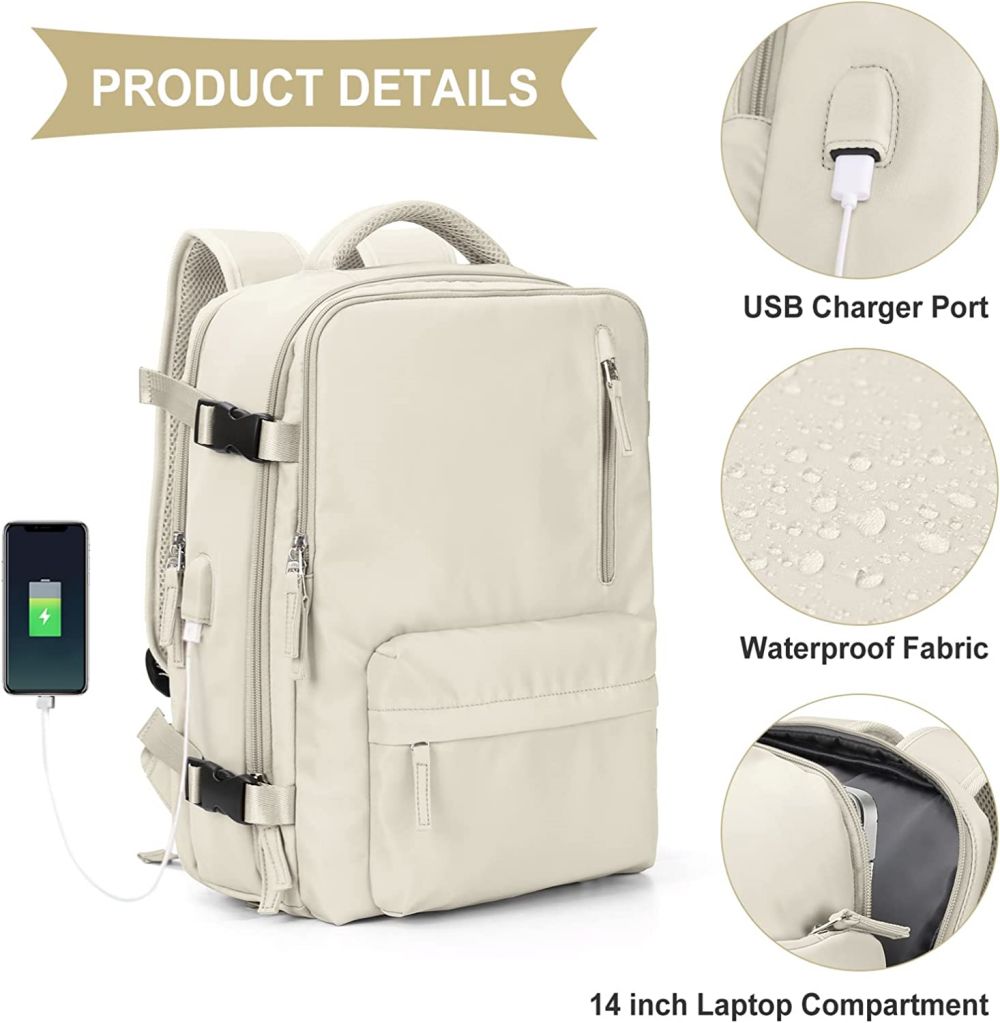 Large Travel Backpack Carry On Backpack,Hiking Backpack Waterproof Outdoor Sports Rucksack Casual Daypack Fit 14 Inch Laptop with USB Charging Port Shoes Compartment