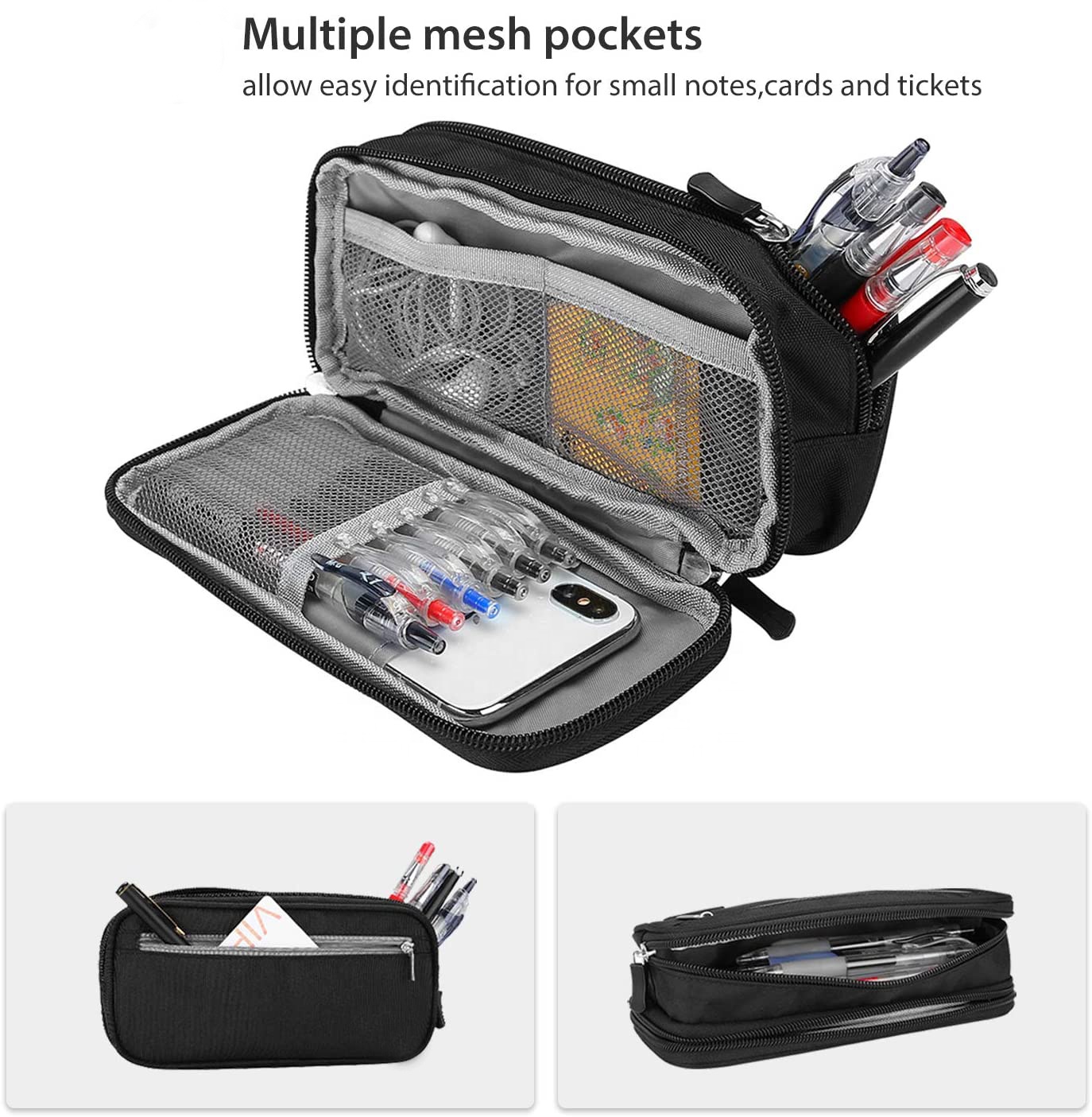 Pencil Case Pen Bag Two Layers Capacity Durable Stationery Holder for School Supplies Office Storage Desk Organizing Bag