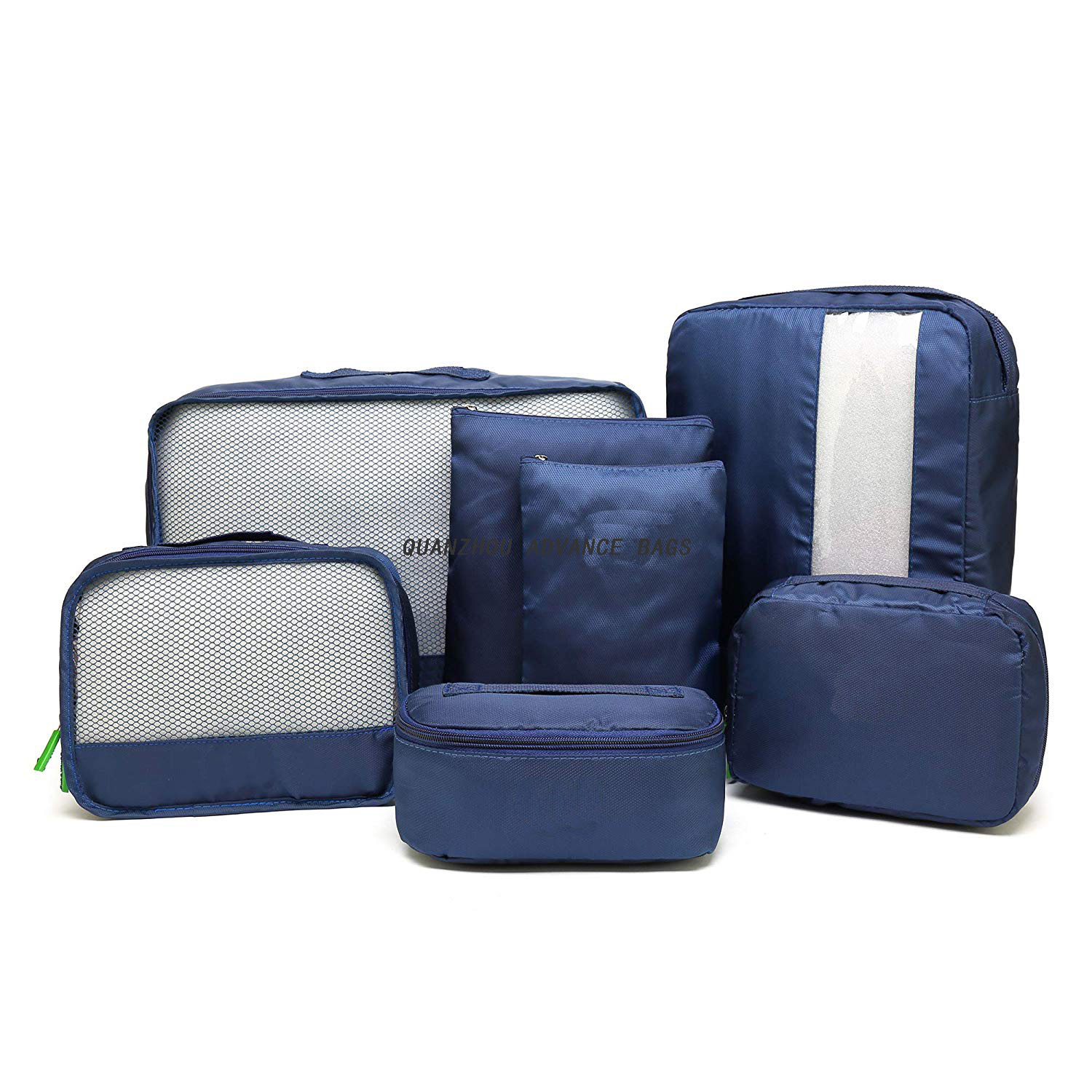  Fashion Custom Travel organizer bag Foldable BAG 7 set lightweight Bulk Polyester Ziplock Recycled Black Makeup Washing Cosmetic Bag&Case Custom Waterproof 