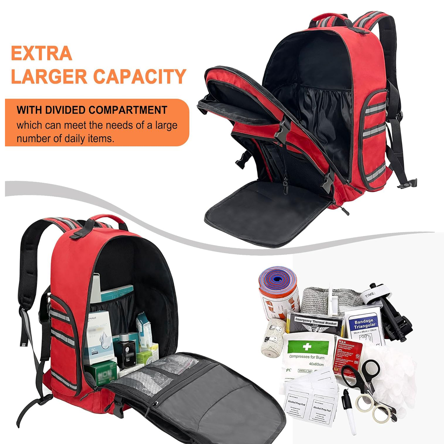 Professional Empty First Responder Backpack Bag, EMT Trauma First Aid Carrier for Paramedics and Emergency Medical Supplies Kit, Lightweight and Durable (Backpack)