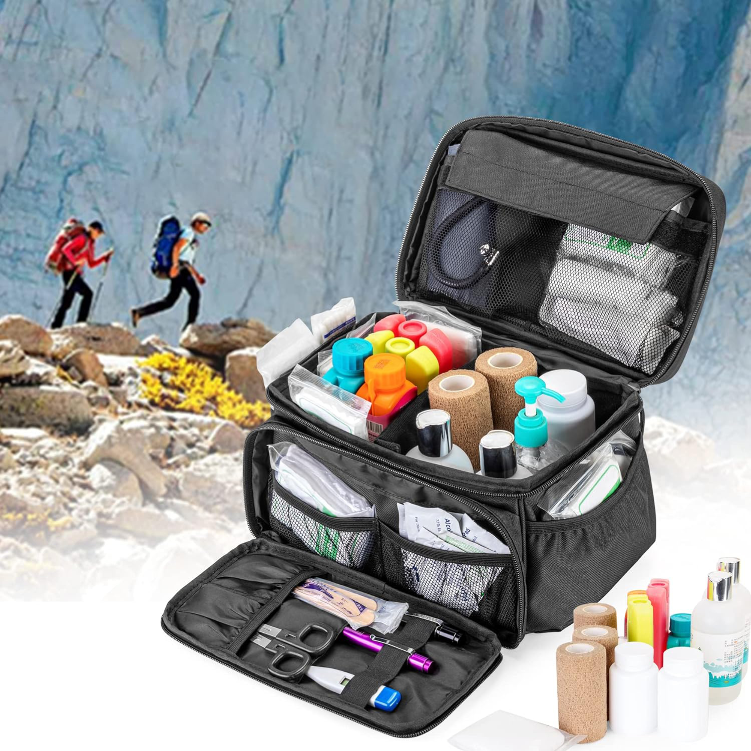 Small Medicine Storage Bag Empty, Emergency Trauma Kit Organizer Bag Family First Aid Box for Hiking, Camping and Home