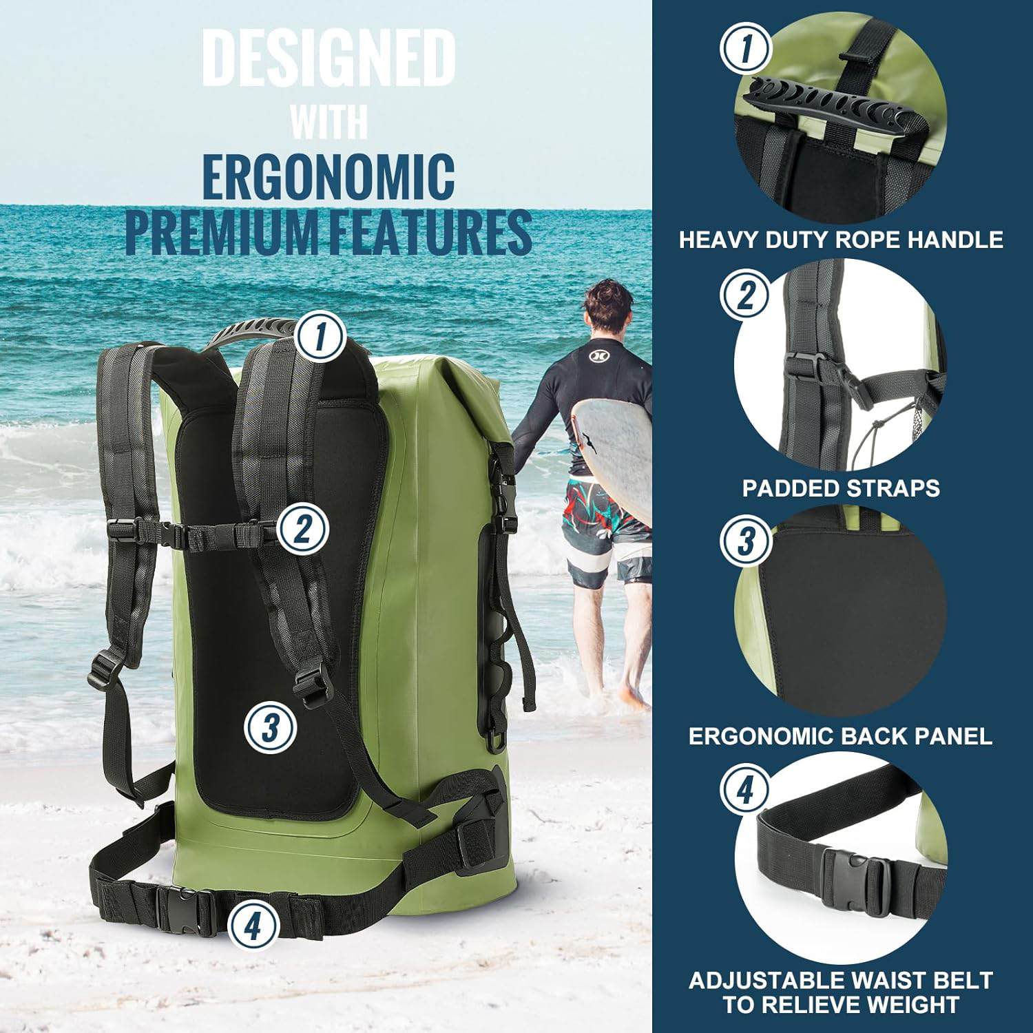 2024 Supply Meanhigh Dry Bag Waterproof Backpack for Men & Women, 25L, Medium/Large, Rolltop, for Surfing, Kayaking, Diving, Hiking, Motorcycle +Floating, Lightweight, Water Bottle Pockets