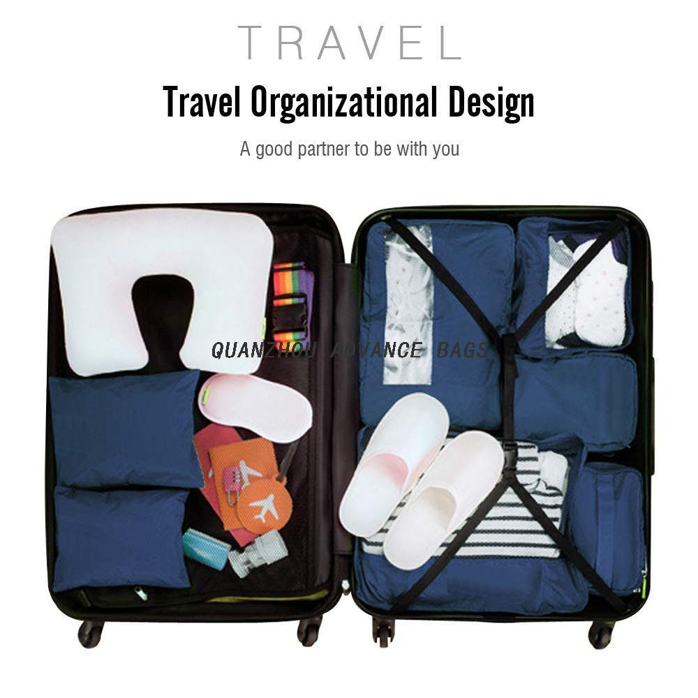  Fashion Custom Travel organizer bag Foldable BAG 7 set lightweight Bulk Polyester Ziplock Recycled Black Makeup Washing Cosmetic Bag&Case Custom Waterproof 