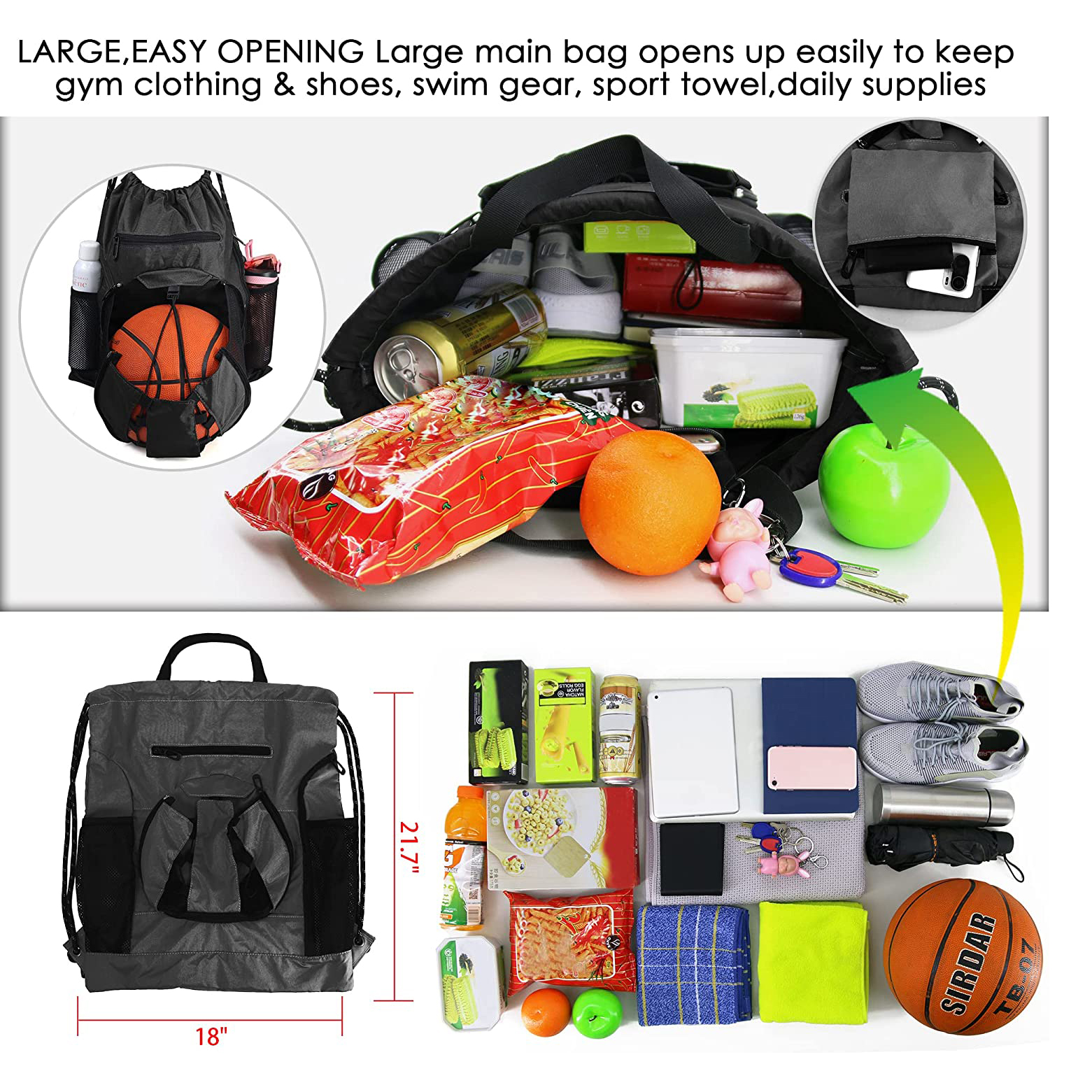 GYM Basketball Backpack for Men Soccer Bag with BallCompartment & Shoe Compartment for Basketball, Soccer,Volleyball Training