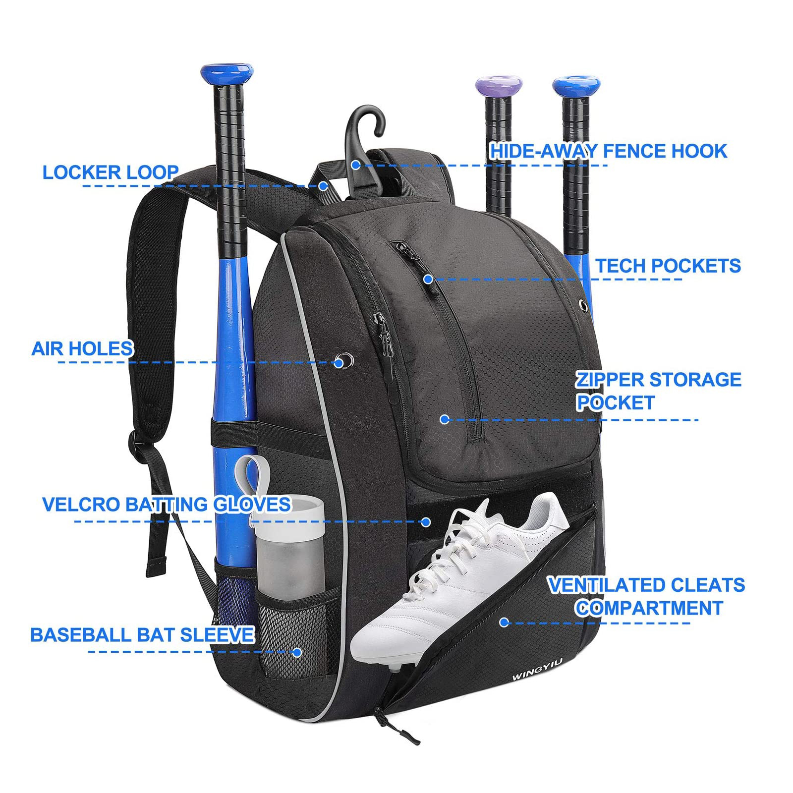 GYM Baseball Backpack for Men Soccer Bag with BallCompartment & Shoe Compartment for Baseball, Soccer,Volleyball Training
