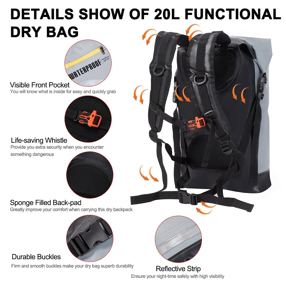 2024 Supply Meanhigh Dry Bag Waterproof Backpack for Men & Women, 25L, Medium/Large, Rolltop, for Surfing, Kayaking, Diving, Hiking, Motorcycle +Floating, Lightweight, Water Bottle Pockets