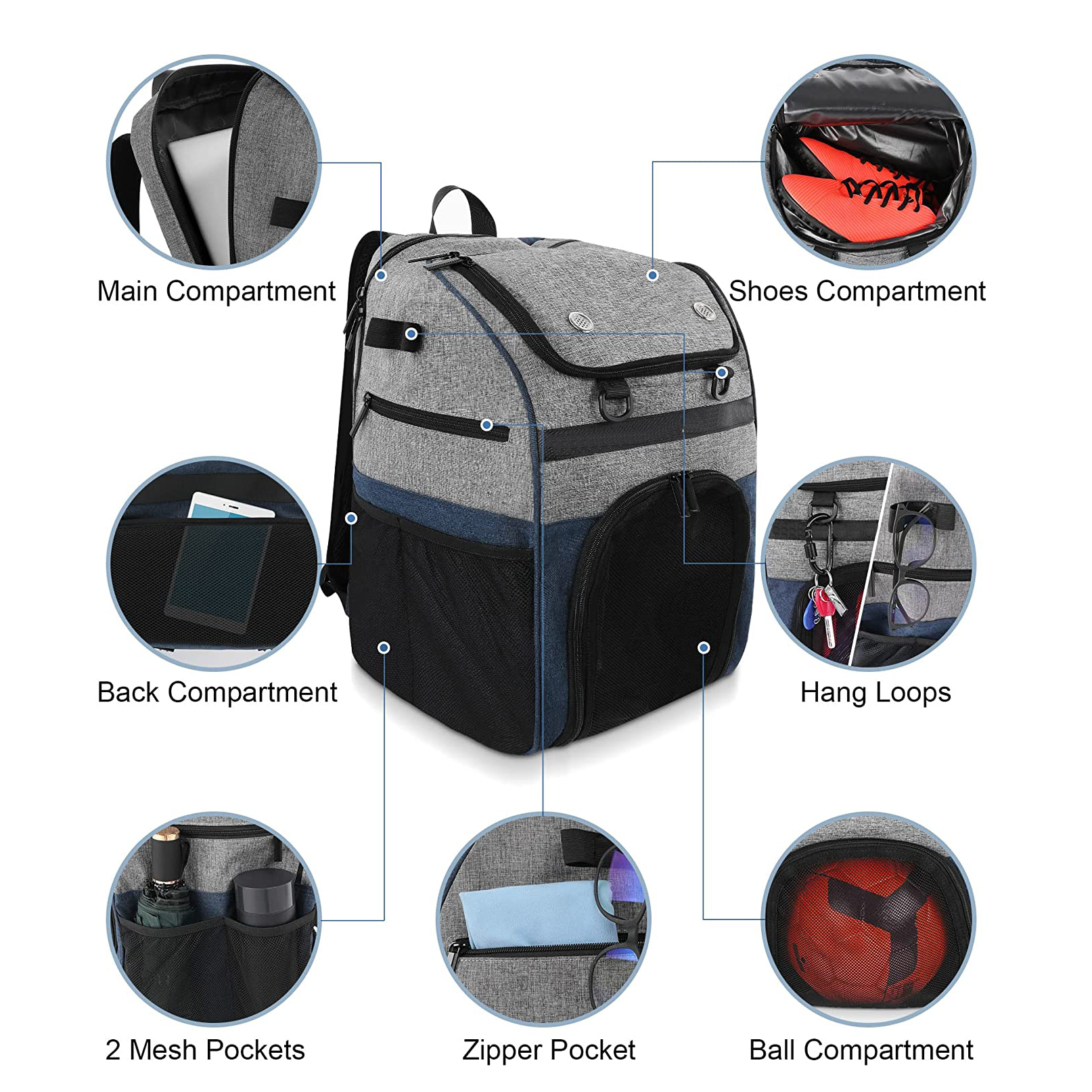 GYM Basketball Backpack for Men Soccer Bag with BallCompartment & Shoe Compartment for Basketball, Soccer,Volleyball Training