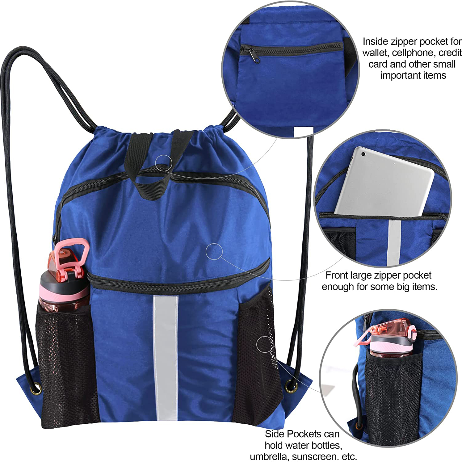 Drawstring Backpack Bag with Shoe Compartment String Cinch Sackpack for Unisex