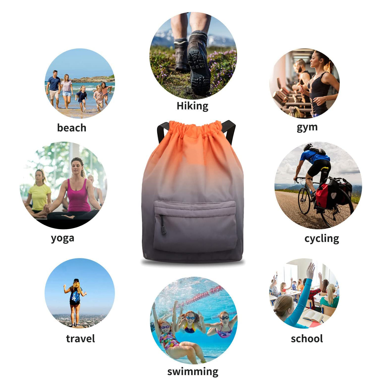 Drawstring Backpack Bag with Shoe Compartment String Cinch Sackpack for Unisex