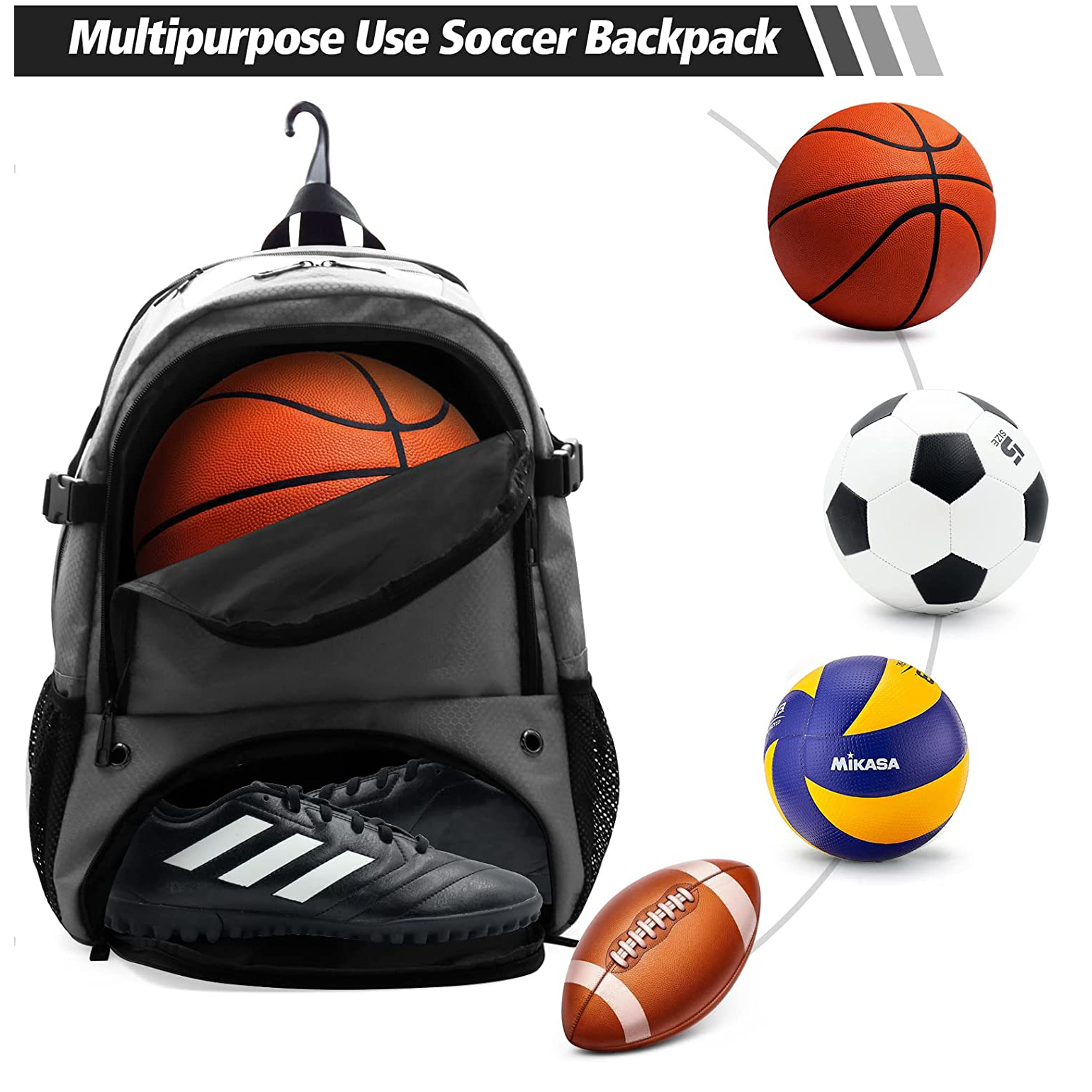 Basketball Backpack for Men Soccer Bag with BallCompartment & Shoe Compartment for Basketball, Soccer,Volleyball Training