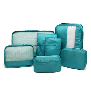  Fashion Custom Travel organizer bag Foldable BAG 7 set lightweight Bulk Polyester Ziplock Recycled Black Makeup Washing Cosmetic Bag&Case Custom Waterproof 