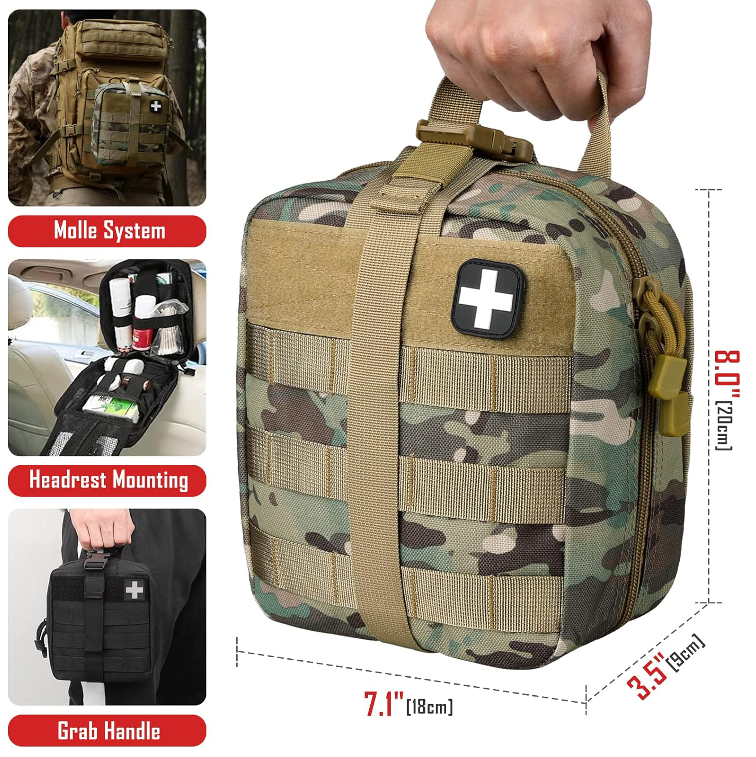 Tactical First Aid Pouch, EMT Pouches Rip-Away Military IFAK Medical Bag Outdoor Emergency Survival Kit Quick Release Design Include Red Cross Patch