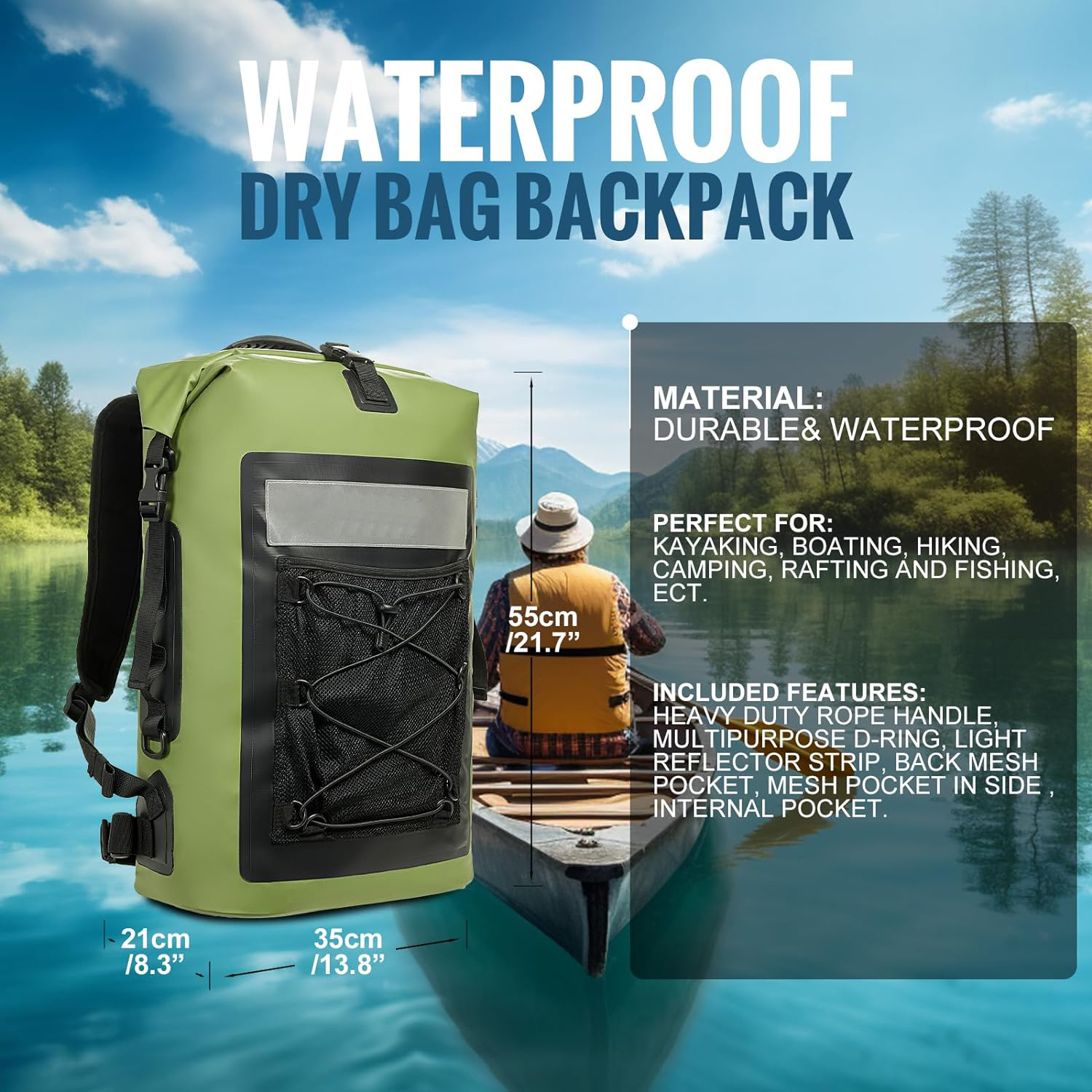 2024 Supply Meanhigh Dry Bag Waterproof Backpack for Men & Women, 25L, Medium/Large, Rolltop, for Surfing, Kayaking, Diving, Hiking, Motorcycle +Floating, Lightweight, Water Bottle Pockets