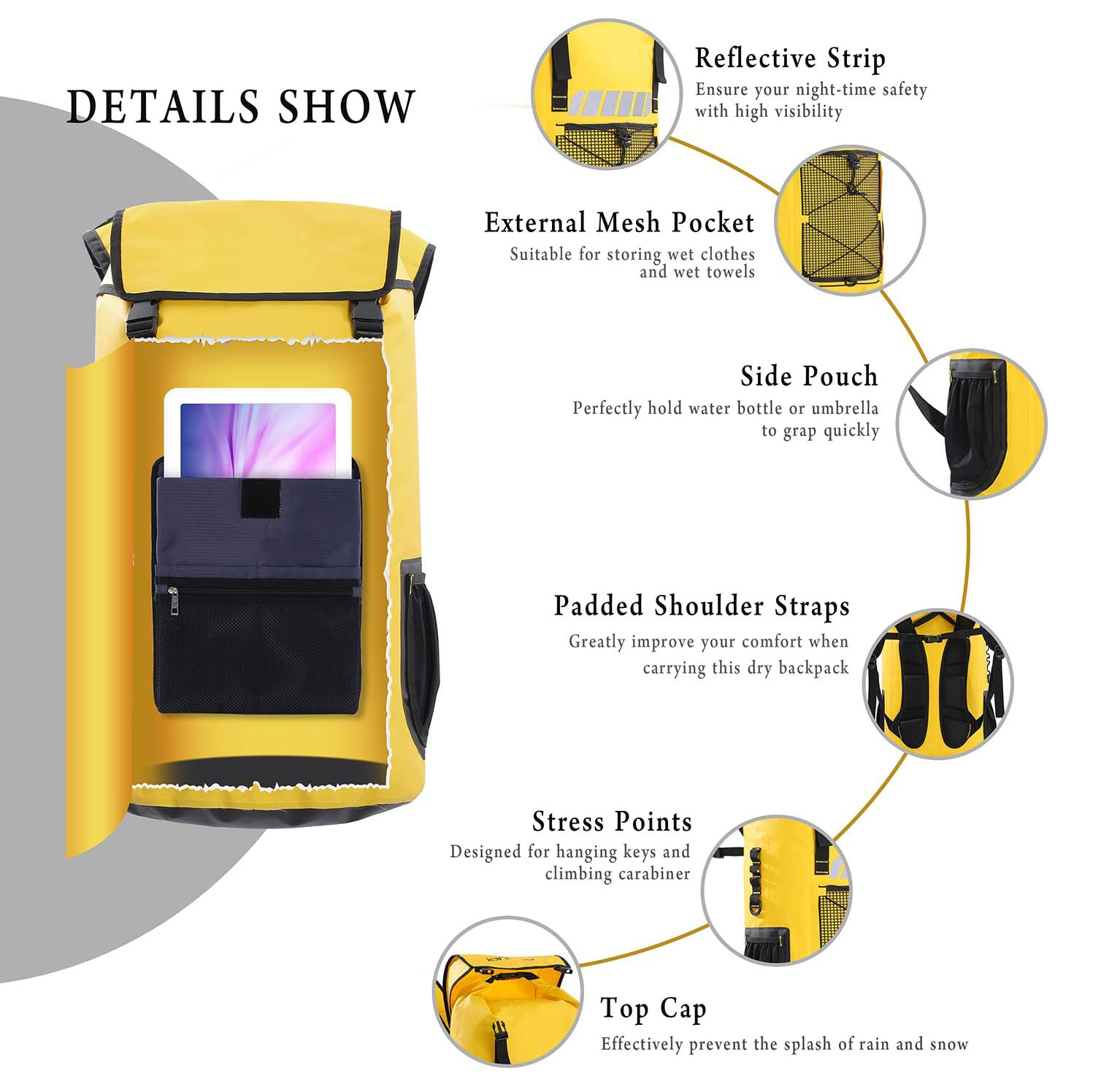 2024 Supply Meanhigh Dry Bag Waterproof Backpack for Men & Women, 25L, Medium/Large, Rolltop, for Surfing, Kayaking, Diving, Hiking, Motorcycle +Floating, Lightweight, Water Bottle Pockets