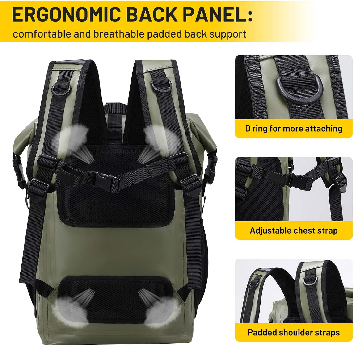 Dry Backpack Waterproof Bag 30L Roll Top Floating Dry Sack with Inner Padded Pocket for Kayaking, Boating, Surfing, Fishing, Rafting, Swimming, Hiking