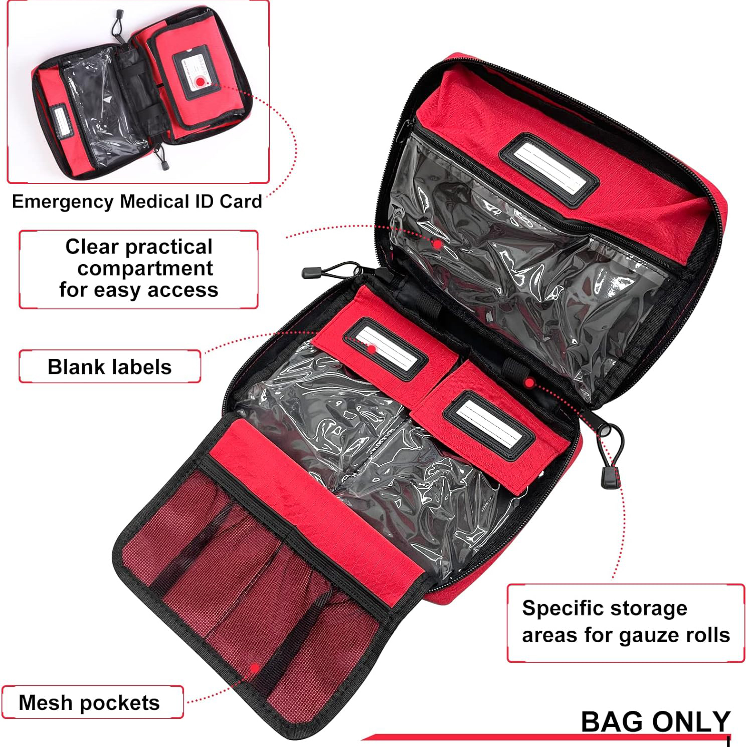 Empty First Aid Bag, Small Compact Trauma Emergency Medical bag for Camping Hiking Travel Car Home Office 
