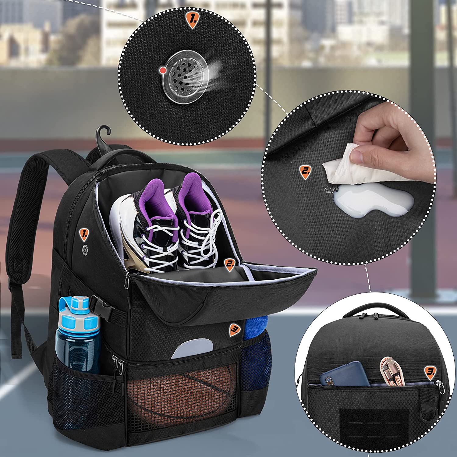 Basketball Backpack for Men Soccer Bag with BallCompartment & Shoe Compartment for Basketball, Soccer,Volleyball Training