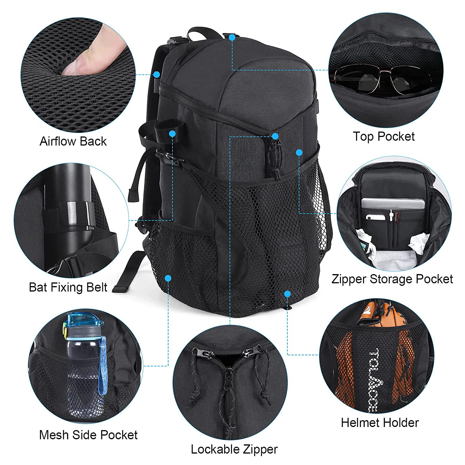 GYM Baseball Backpack for Men Soccer Bag with BallCompartment & Shoe Compartment for Baseball, Soccer,Volleyball Training Basepall Bag Basepali Bat Bag Backpack torBaseball Softball &T-Ball Bat and Eq