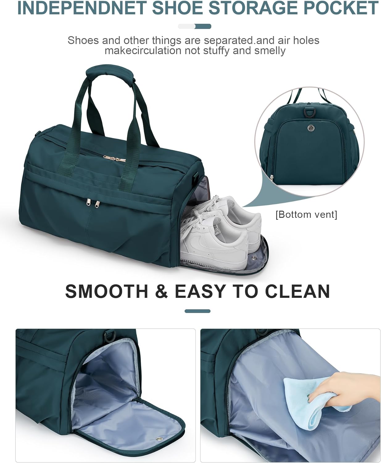 Gym Bag for Women Men with Shoe Compartment, Sport Duffel Bag, Waterproof Travel Weekender Overnight Carry on Bag for Yoga with Trolley Sleeve