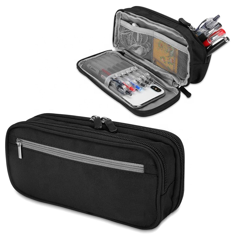 Pencil Case Pen Bag Two Layers Capacity Durable Stationery Holder for School Supplies Office Storage Desk Organizing Bag