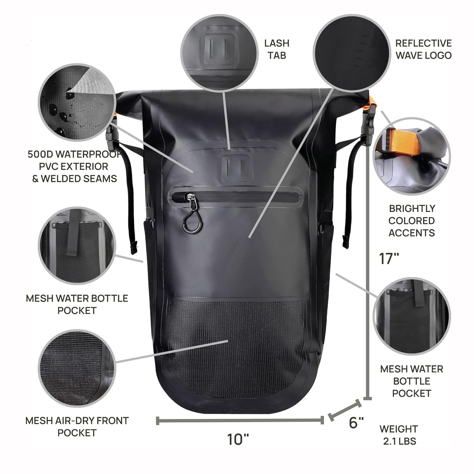 2024 Supply Meanhigh Dry Bag Waterproof Backpack for Men & Women, 25L, Medium/Large, Rolltop, for Surfing, Kayaking, Diving, Hiking, Motorcycle +Floating, Lightweight, Water Bottle Pockets