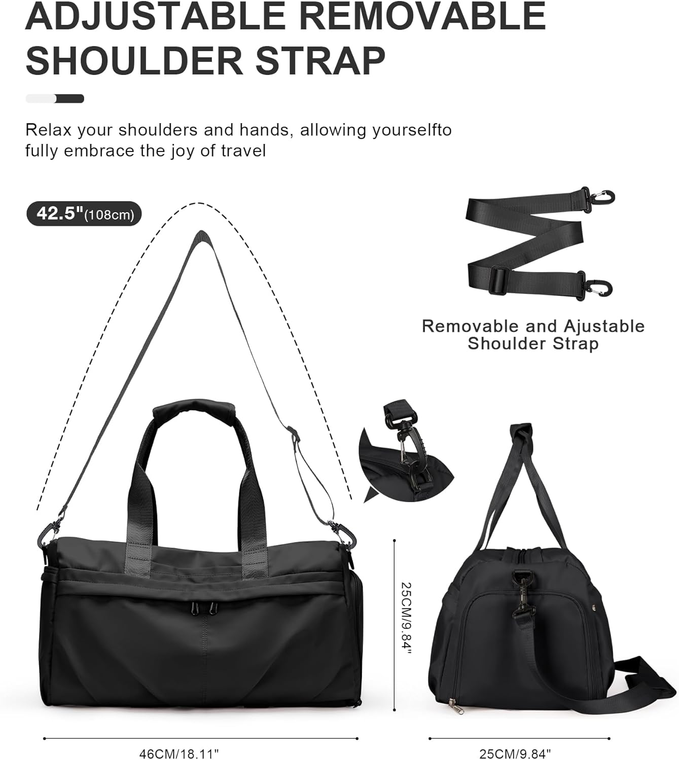Gym Bag for Women Men with Shoe Compartment, Sport Duffel Bag, Waterproof Travel Weekender Overnight Carry on Bag for Yoga with Trolley Sleeve