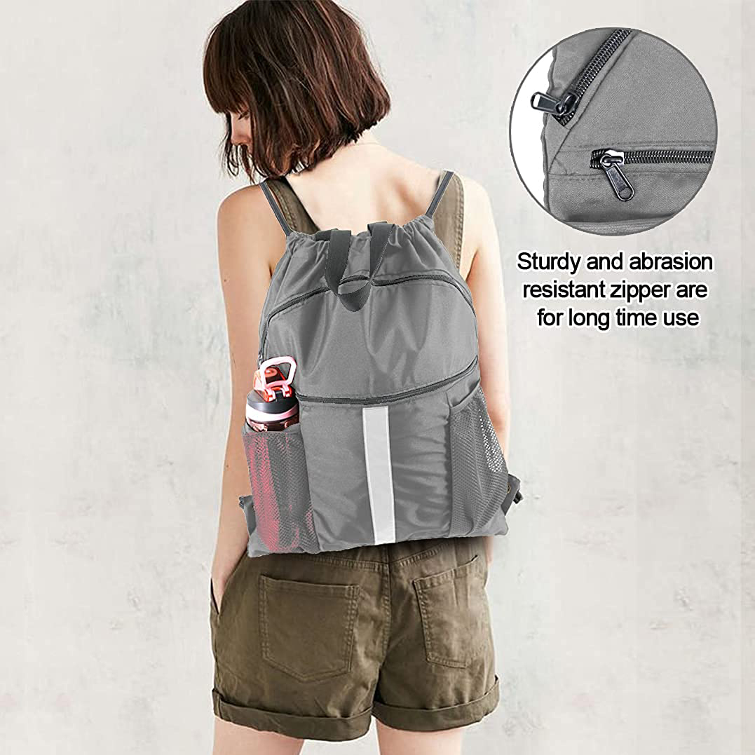 Drawstring Backpack Bag with Shoe Compartment String Cinch Sackpack for Unisex