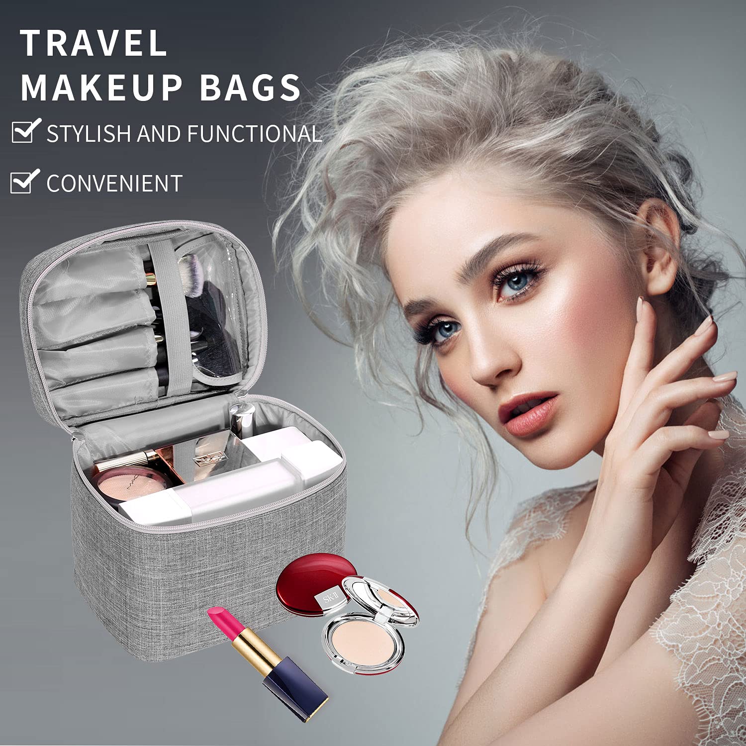 Factory OEM Design Promotional Gray Daily Mackup Waterproof Tote Men Toiletry Bag Pouch Cosmetic Bag