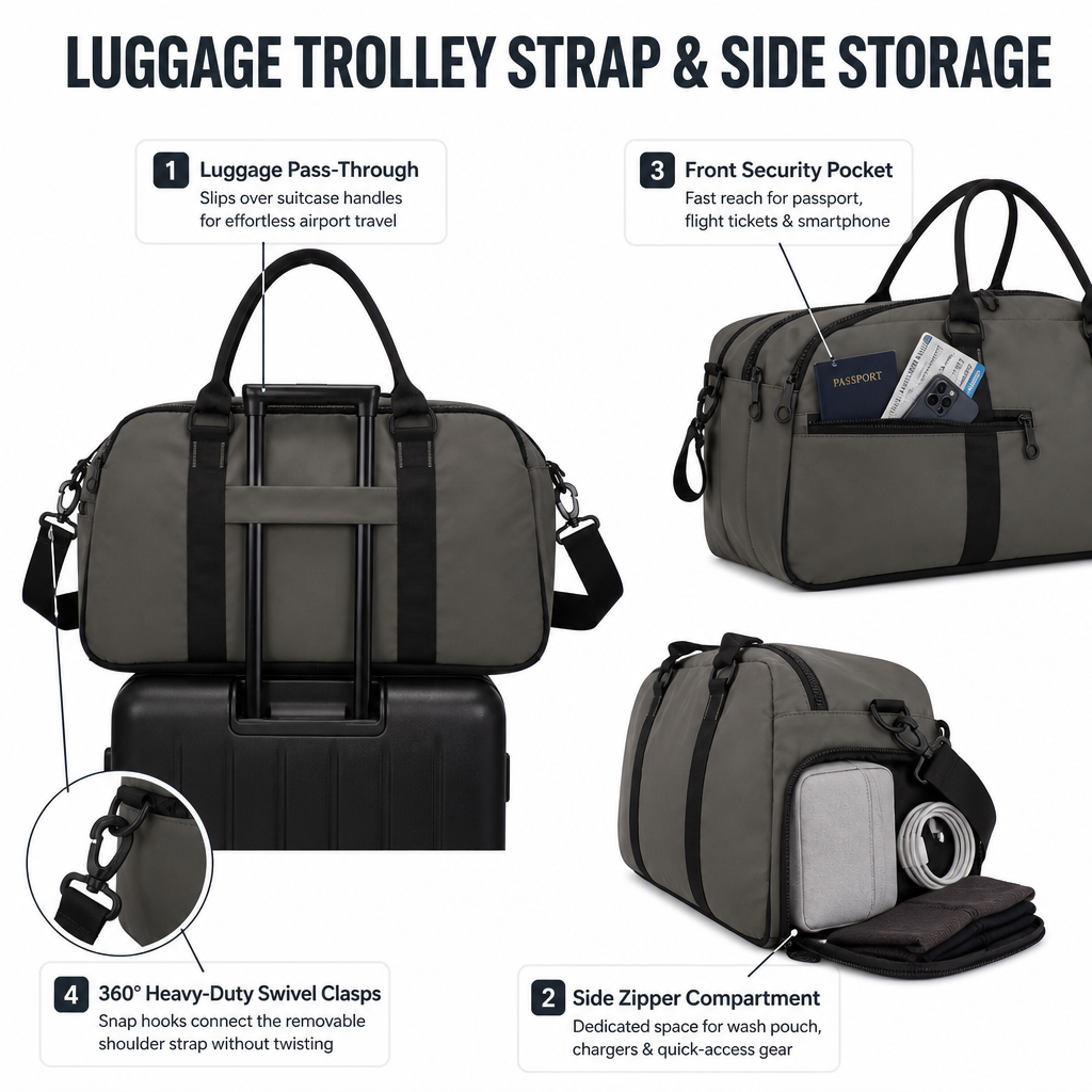 Custom Large Capacity Travel Handbag Airline Approved Carry on Duffle Bag with Adjustable Shoulder Strap for Business Trips