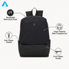 Minimalist Black Ribbed Nylon Backpack Slim Lightweight Daily Commute Rucksack with Multi Zipper Pockets for School Office