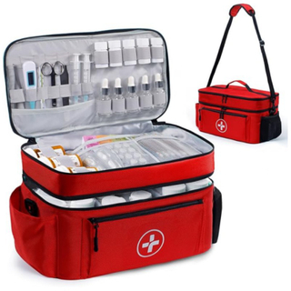 Customized Waterproof Double Layer Travel First Aid Kit Bag Removable Dividers Pill Storage Bag Large Capacity Crossbody Bag