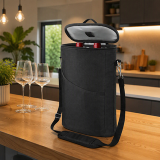 Factory Custom High Quality 2 Bottle Wine Cooler Bag Lightweight Leakproof Gift Tote Handbag with Adjustable Shoulder Strap