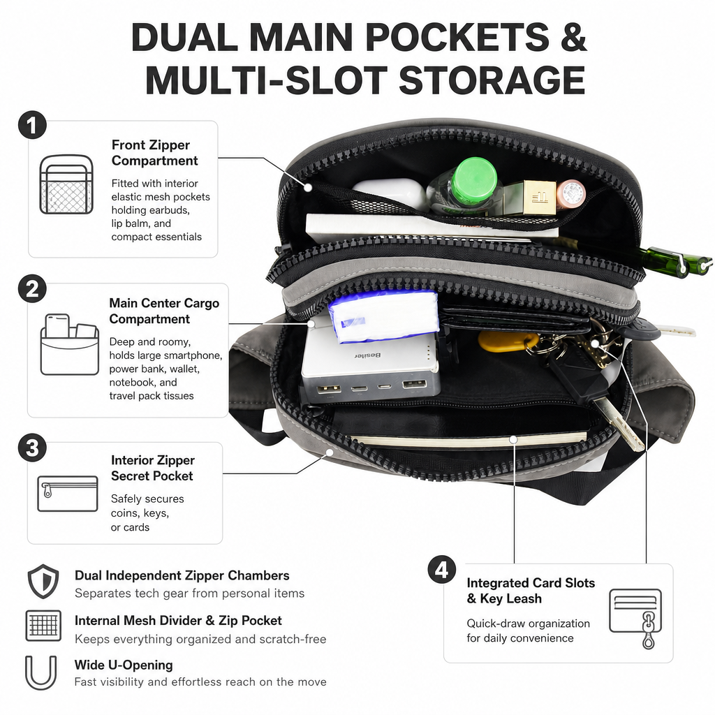 Custom Lightweight 2.5L Waist Bag Portable Crossbody Chest Bag Multi Pocket Fanny Pack for Travel Running Daily Use