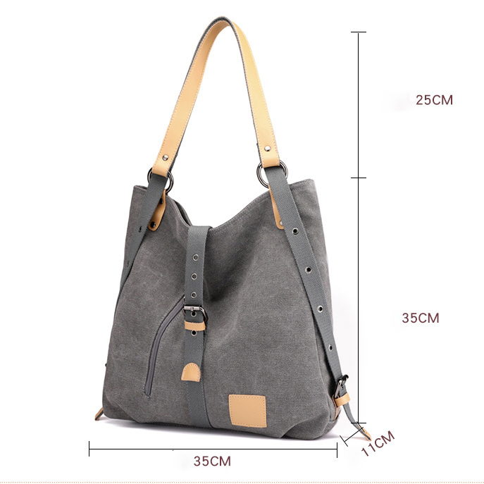 Factory Price Retro Canvas Women's Daily Tote Bag Convertible Backpack Portable Casual Shopping Shoulder Bags 