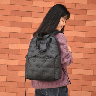 Factory Direct Quilted Women's Laptop Backpack Lightweight Polyester Lady Travel Bag with Adjustable Straps PU Handles