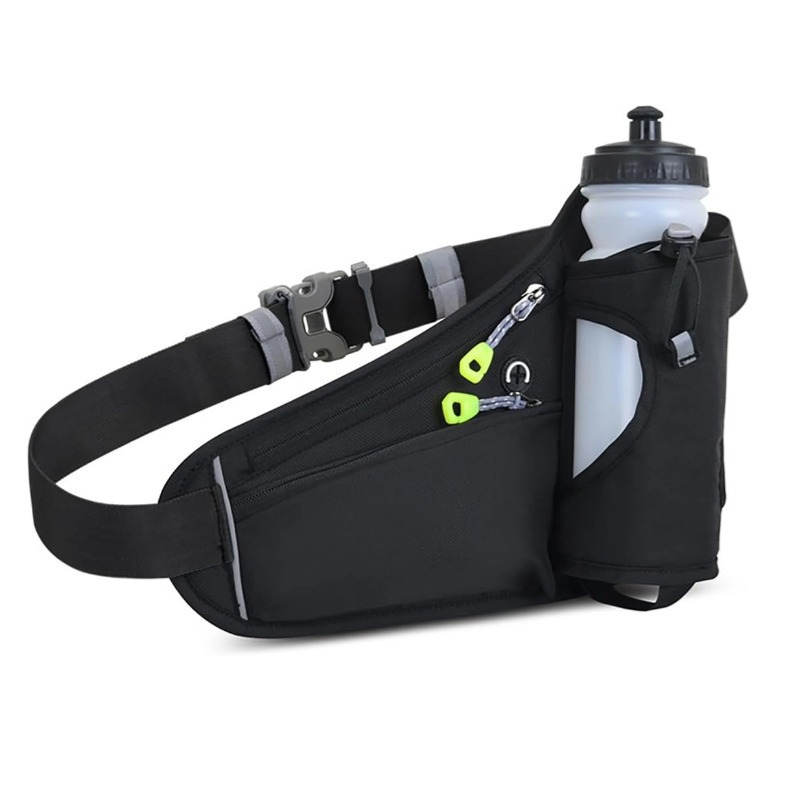Multi-functional Nylon Running Belt Waist Pack for Unisex Portable Waterproof Sports Waist Pouch with Water Bottle Holder