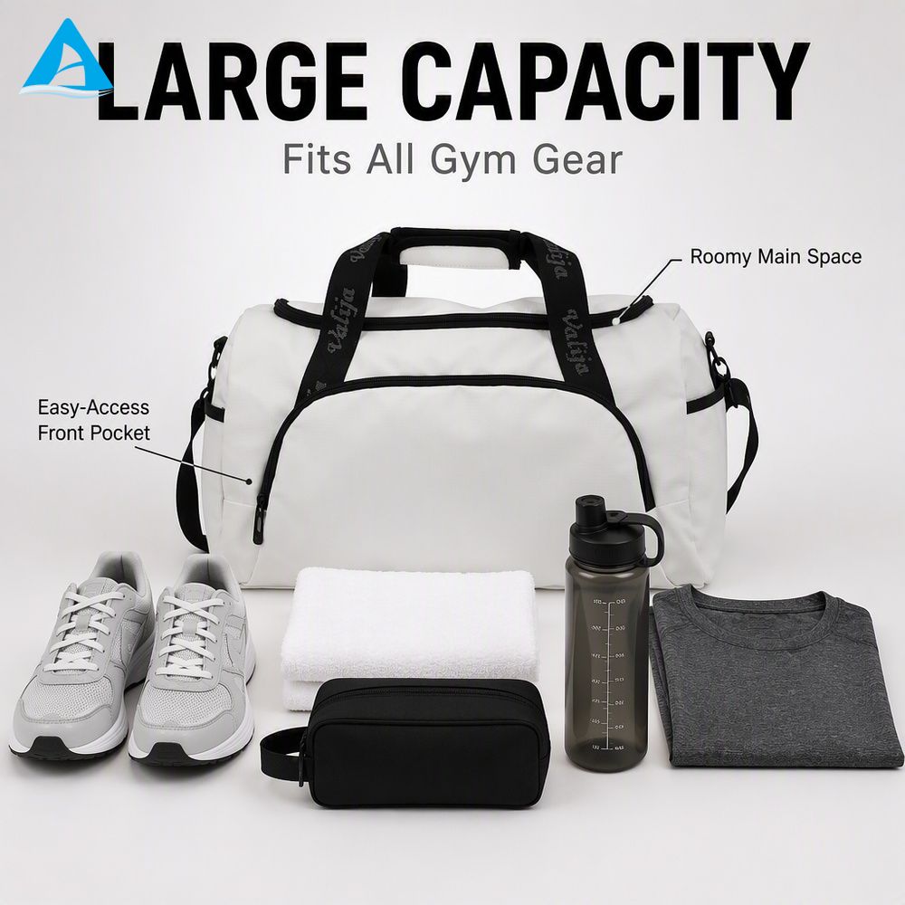 White Duffel Bag for Gym Travel Large Capacity Water-Resistant Sports Weekender Bag with Sherpa Shoulder Pad & Comfort Handle