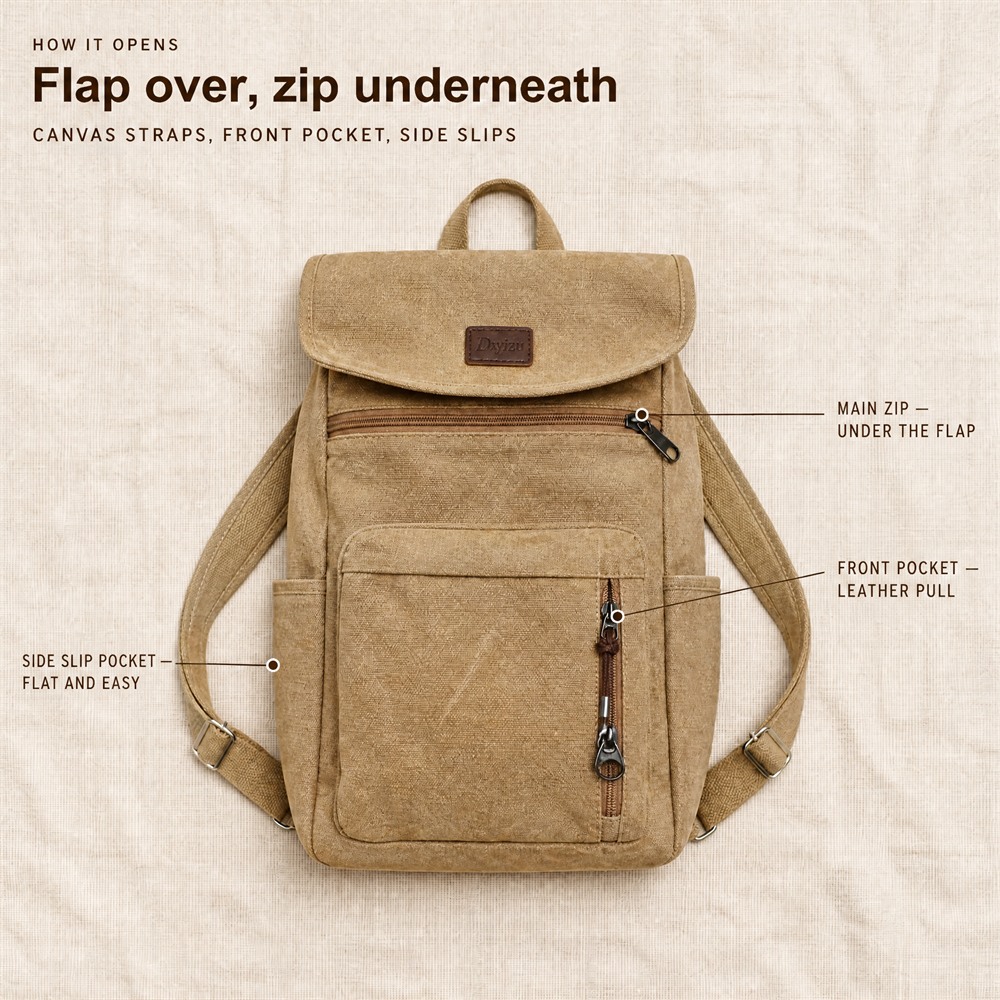 ADVANCE Custom Vintage Canvas Backpack with Flap Closure Lightweight Casual Daypack for School Travel and Daily Use