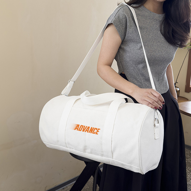 Custom Logo Solid Color Canvas Cylinder Sports Duffel Bag Large Capacity Gym Equipment Storage Bag with Carry Handles