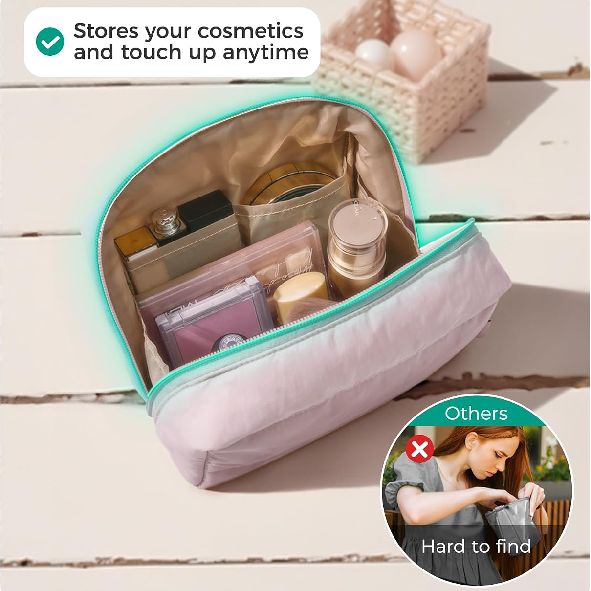 Custom Polyester Cosmetic Organizer Bag Portable Makeup Toiletry Pouch with Multiple Compartments for Skincare Travel