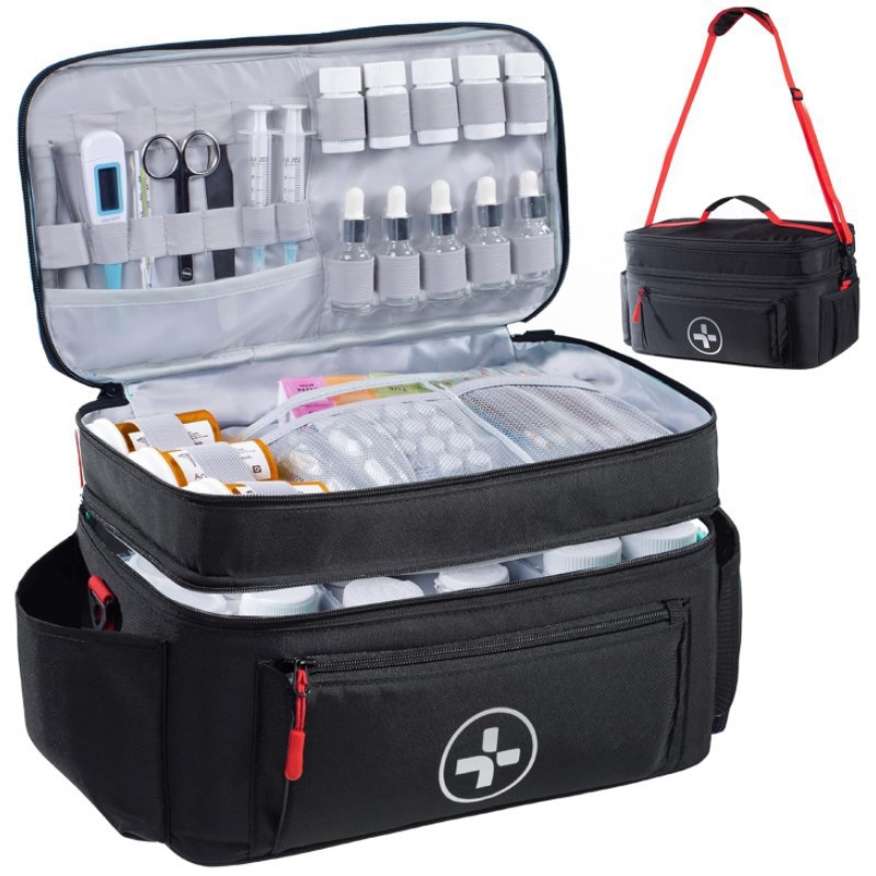 Advance Waterproof Double Layer Large Capacity Travel First Aid Kit Bag Polyester Removable Dividers Pill Storage Lockable