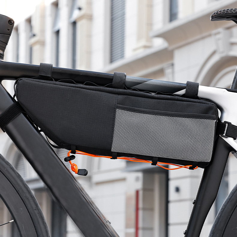 Polyester Waterproof Large Capacity Mountain Road Bicycle Bottom Tube Crossbeam Bag with Zipper Closure for Outdoor Sports