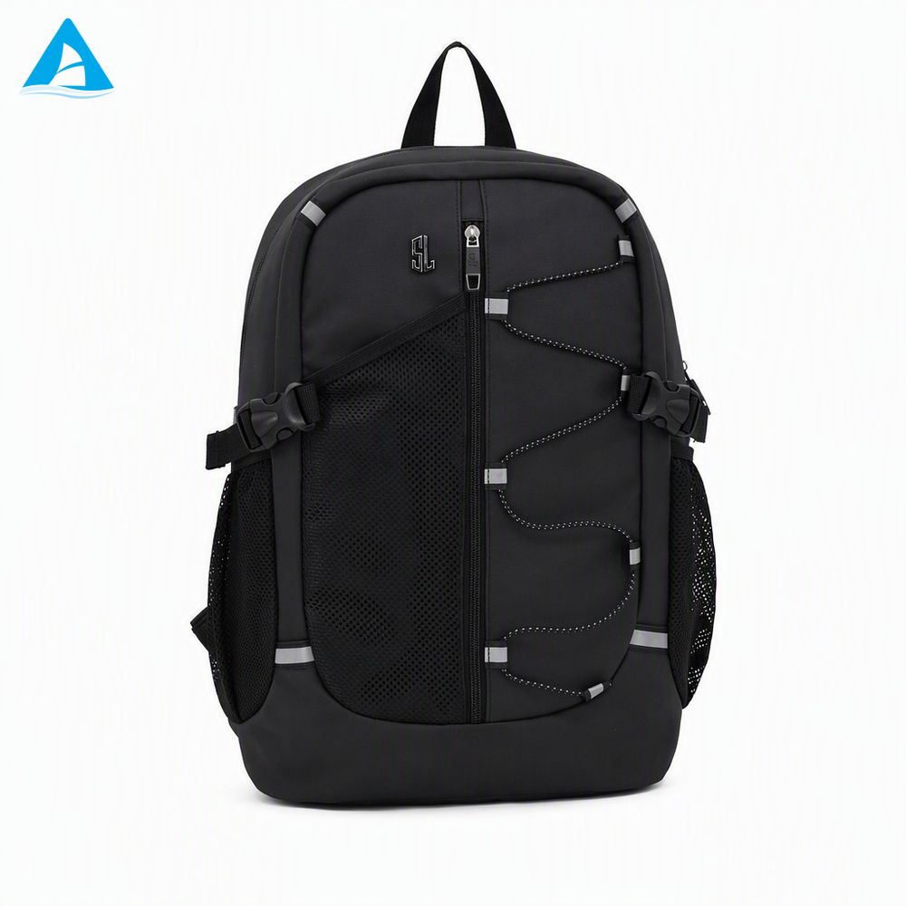 Wholesale Custom Durable PU Outdoor Backpack Reflective Trim Laptop Water Resistant Sports Daypack Bungee Cord Hiking Travel