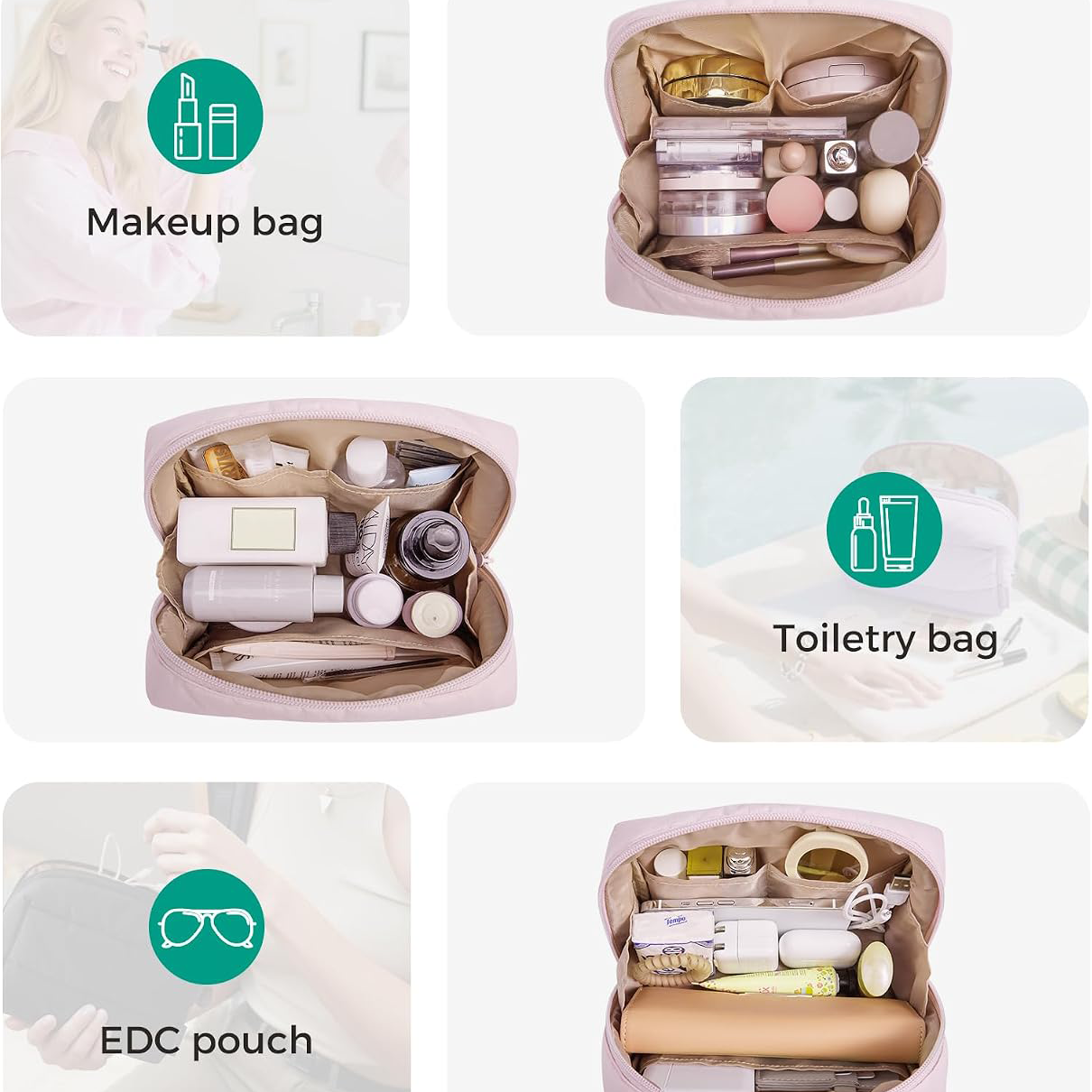 Custom Polyester Cosmetic Organizer Bag Portable Makeup Toiletry Pouch with Multiple Compartments for Skincare Travel
