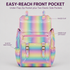Cute Holographic Rainbow Backpack for Girls Teenagers Large Capacity Colourful PVC School Bag with Front Flap Pocket