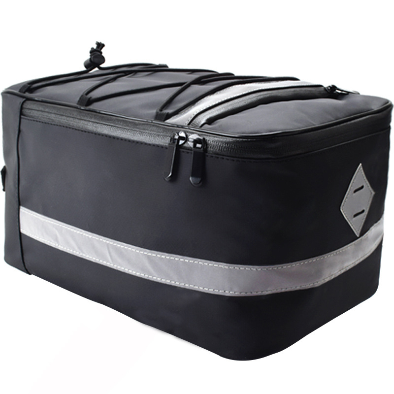 Advance Waterproof Polyester Bicycle Rear Rack Bag Large Capacity Bike Trunk Storage Pannier Reflective Strip Zip Phone Pocket