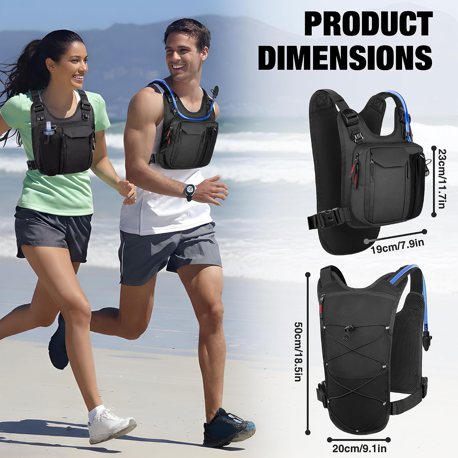 Men's Tactical Running Vest with Lightweight Waterproof Hydration Bladder Adjustable Backpack Straps Reflective Water Bag