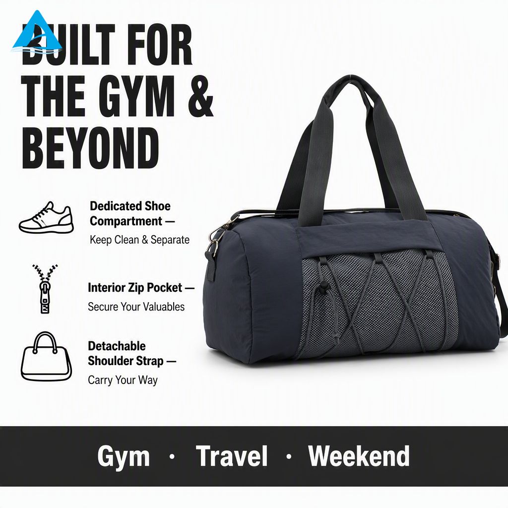 Navy Blue Gym Duffel Bag Water Resistant Nylon Travel Weekender Bag with Detachable Strap Shoe Compartment for Men Women